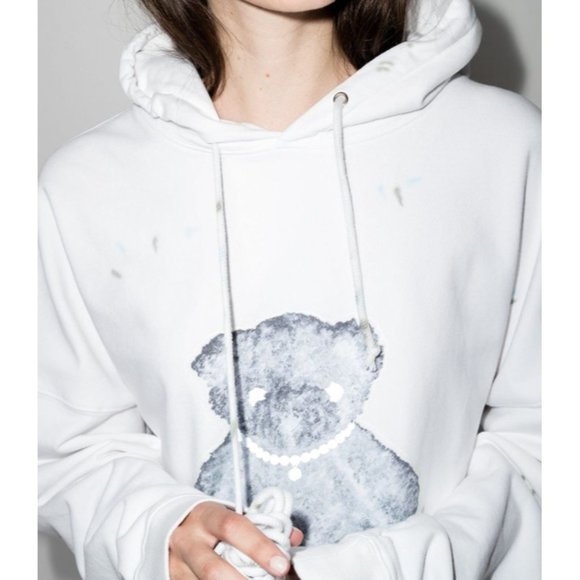 NWT $850 WE11DONE WHITE HOODIE PEARL NECKLACE TEDDY REFLECTIVE US SZ MEDIUM - Picture 2 of 10